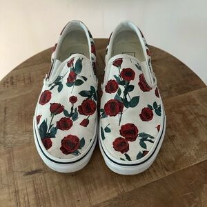 Vans Slip-On Red Roses White Shoes